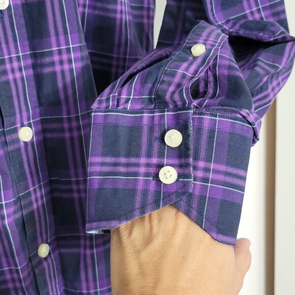 Tailorbyrd Men Purple Navy Blue Plaid Paisley Cuff 100% Cotton Button-Up Shirt S - Picture 5 of 11